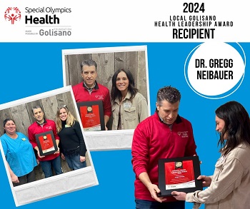 Dr. Neibauer of Alpine Foot & Ankle accepts the 2024 Local Golisano Health Leadership Award from Special Olympics Montana